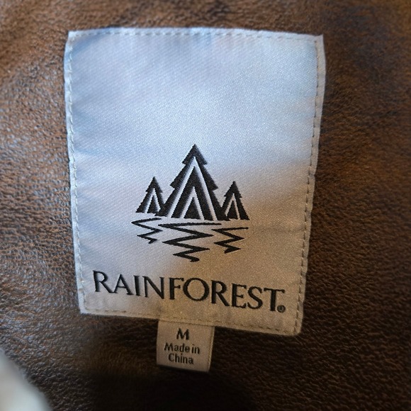 Rainforest Men's Brown Faux Leather Sherpa Lined Bomber Jacket Size Medium - Picture 4 of 8